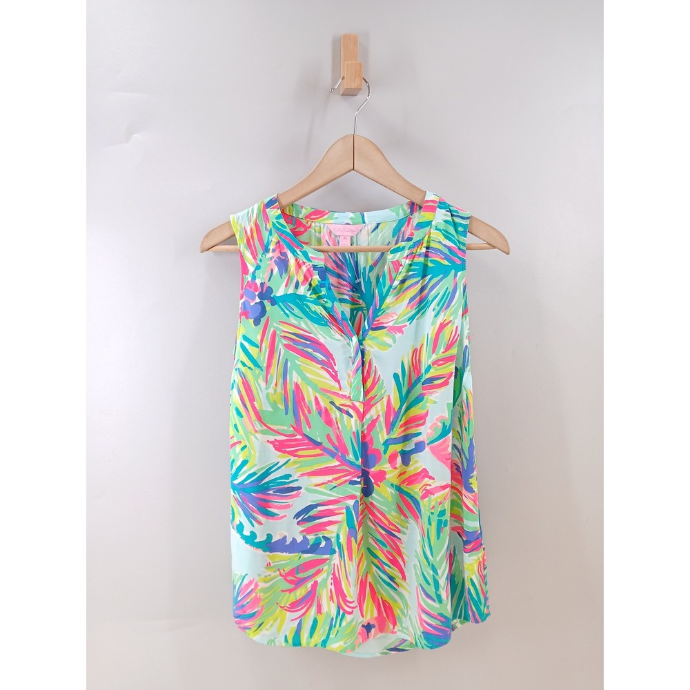 Lilly Pulitzer Sleeveless Pop Over Top Womens XS Multicolor Tropical Palm Print